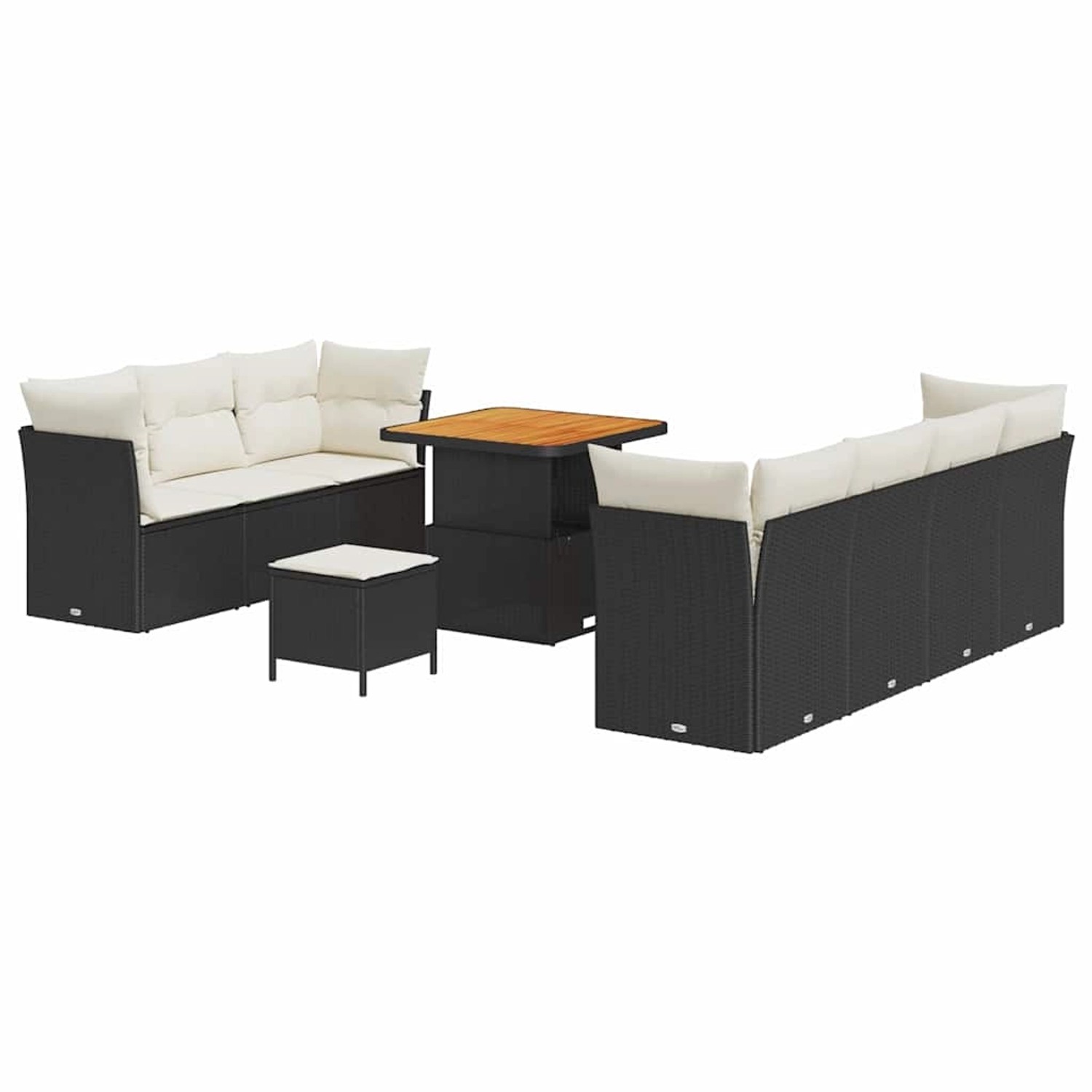 vidaXL 10-Teiliges Garten-Sofa-Set mit Kissen Schwarzes Poly Rattan Akazie günstig online kaufen
