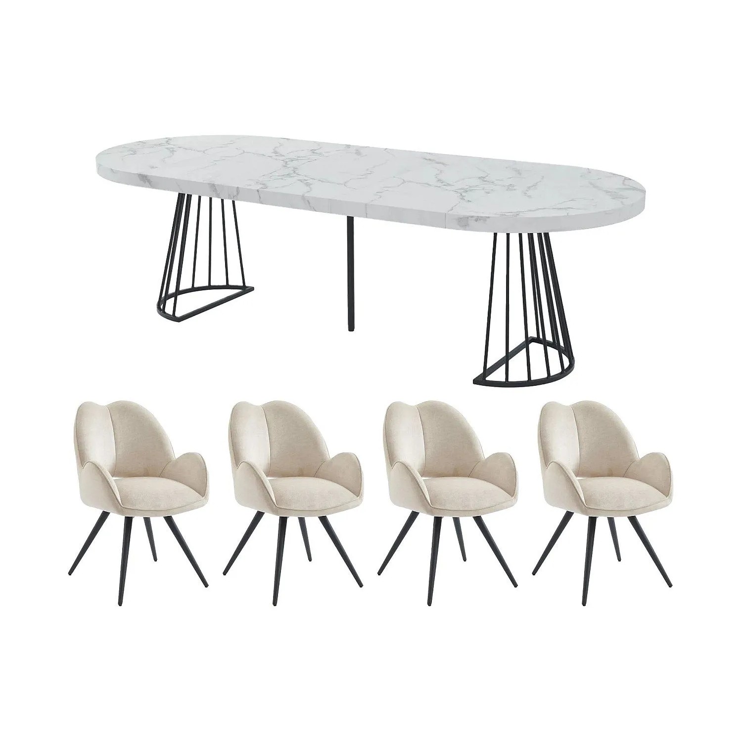 Vente-unique Essgruppe Firela Schwarz  Weiß 260 cm  210 cm  160 cm  110 cm