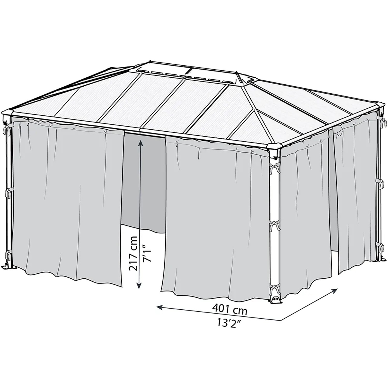 Palram Canopia Insektenschutznetz für Martinique Pavillon 3x3.6m, anthrazit, mit Reißverschlüssen und Haken.