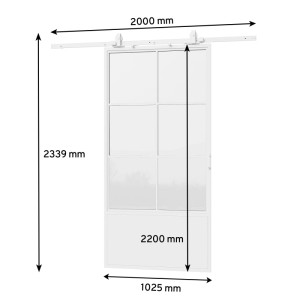 inova Loft Glasschiebetür 1025 x 2200 mm 6 Felder Kickplatte Komplettset aus Stahl in Weiß inkl. 2Seitiger Softclose