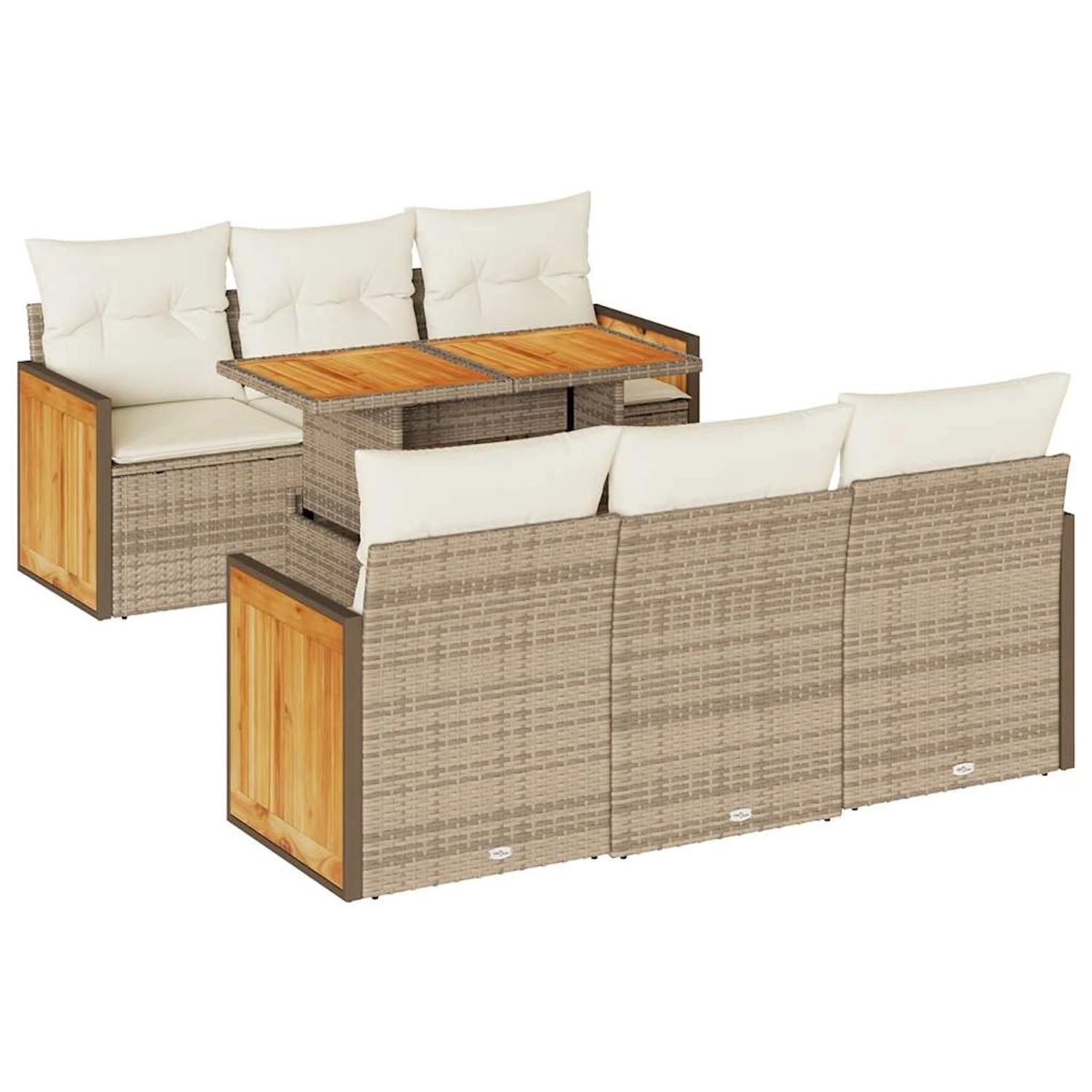 vidaXL 7-Tlg Garten-Sofagarnitur mit Kissen Beige Poly Rattan Akazie 332767 günstig online kaufen
