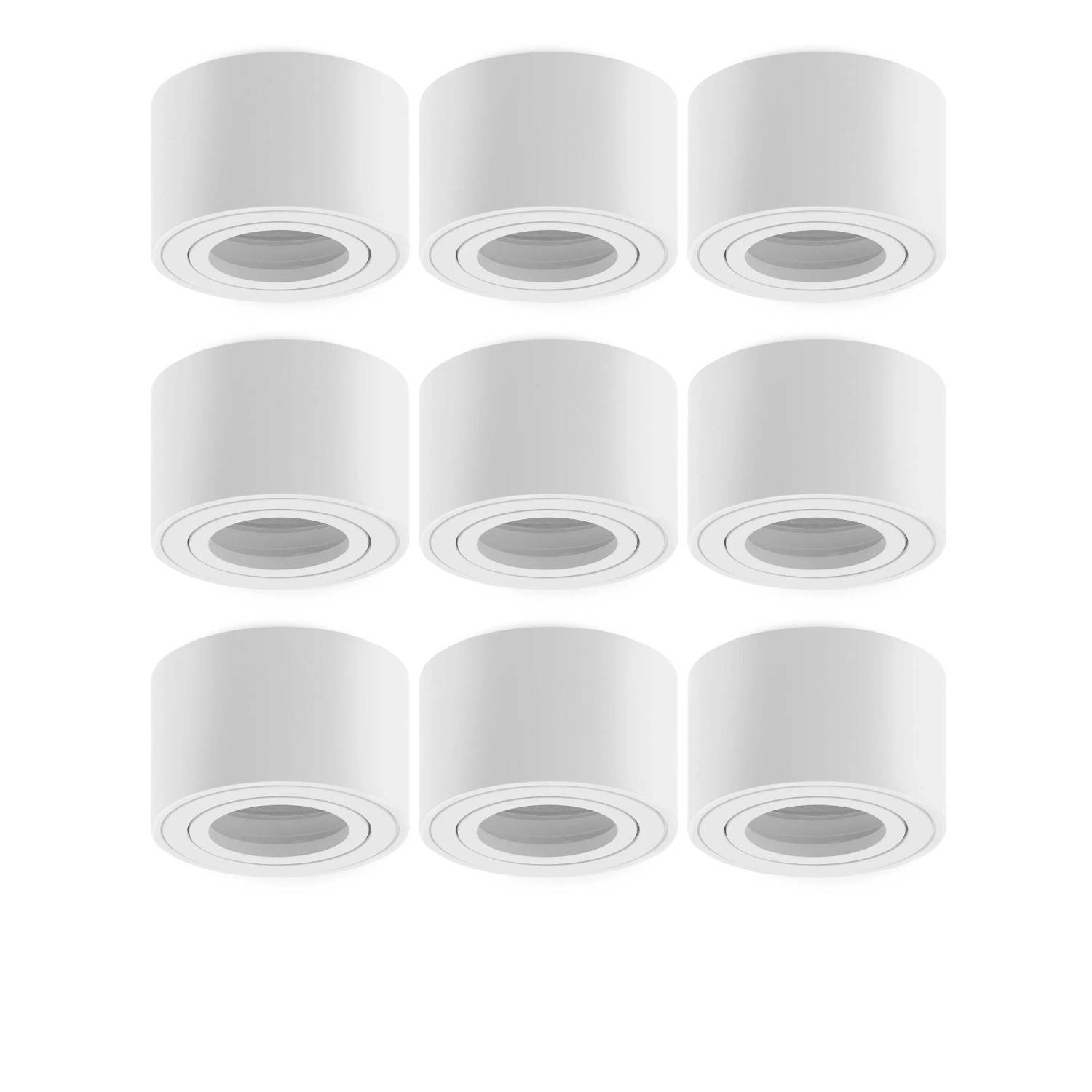 Oktaplex Lile S 9er Set Aufbaurahmen Weiß ohne Leuchtmittel Schwenkbar Rund Aufbaustrahler-Gehäuse für 50-mm-LED-Module