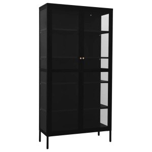 Schwarze vidaXL Vitrine (90x40x180 cm) aus Stahl und Glas mit Regalböden für Büro oder Wohnzimmer.
