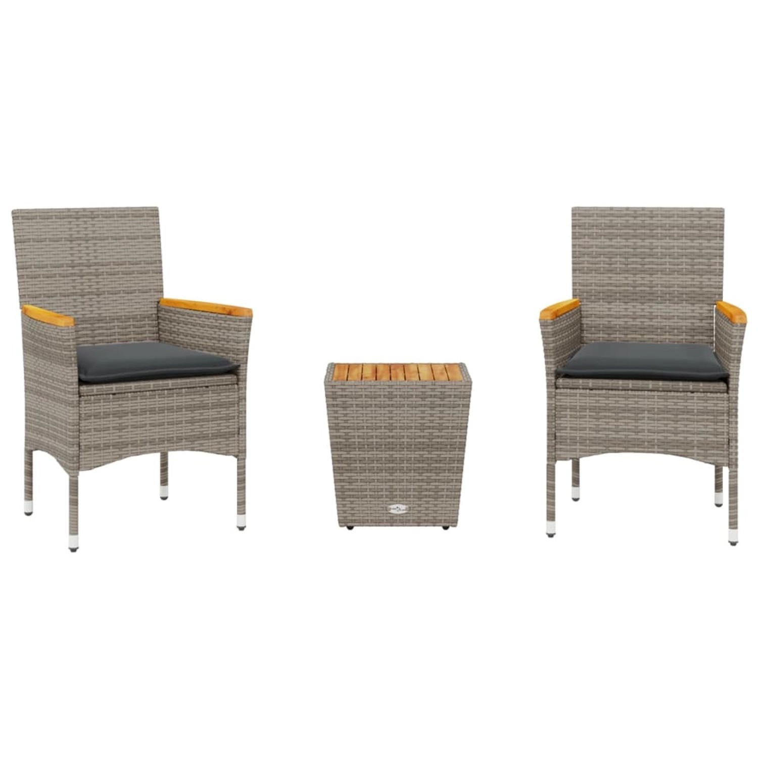 vidaXL 3-Tlg Bistro-Set mit Kissen Grau Poly Rattan und Glas 3278746