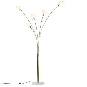 QAZQA Art Deco Stehlampe Sixties Marmo, goldfarben, mit 5 Leuchten und weißem Marmorsockel. Ideal für Innenräume.
