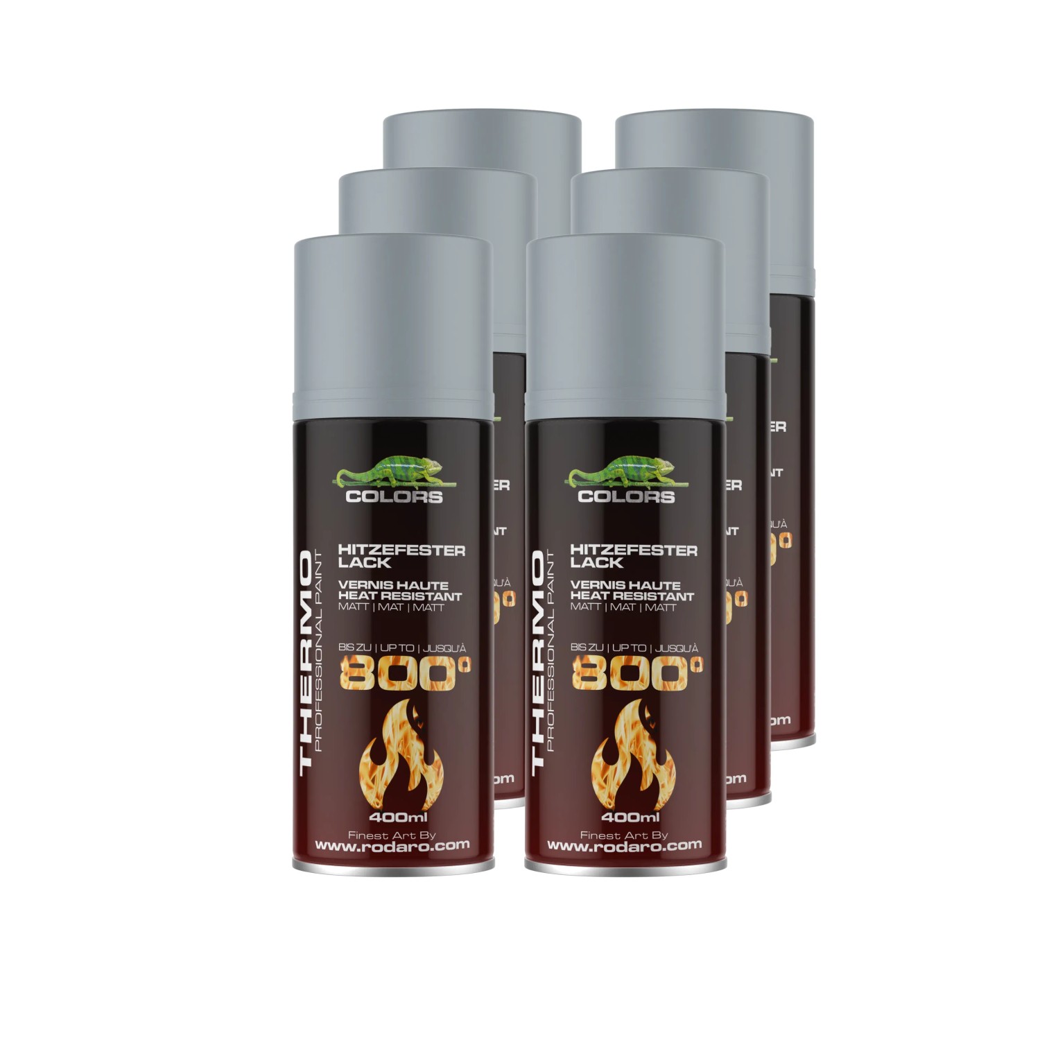 COLORS Hitzefest Spraylack Hochtemperatur Silber Matt 6er Set 6x400 ml