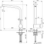 Technische Zeichnung Ideal Standard Ceralook Küchenarmatur, hoher Auslauf, Chrom, mit Maßen.