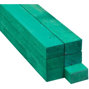 Stapel sägerauer, imprägnierter Fichte/Tanne Kanthölzer, 38x58x3000 mm, grün.