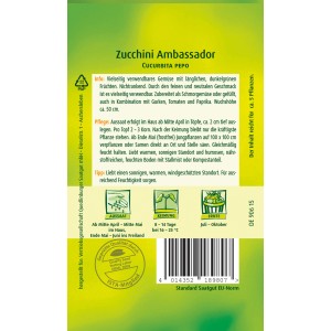 Samentüte Quedlinburger Zucchini 'Ambassador', F1-Hybride für ertragreichen Anbau.