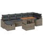 Graues 8-teiliges vidaXL Garten-Sofa-Set aus Poly Rattan mit Kissen und Tisch mit Stauraum.