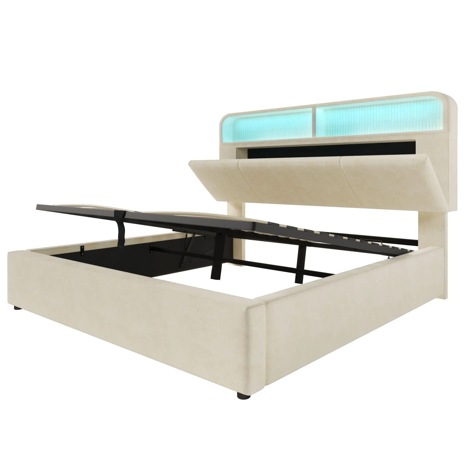 Okwish Polsterbett 180x200cm Mit Verstellbarem Kopfteil Kinderzimmer Beige Ohne Matratze
