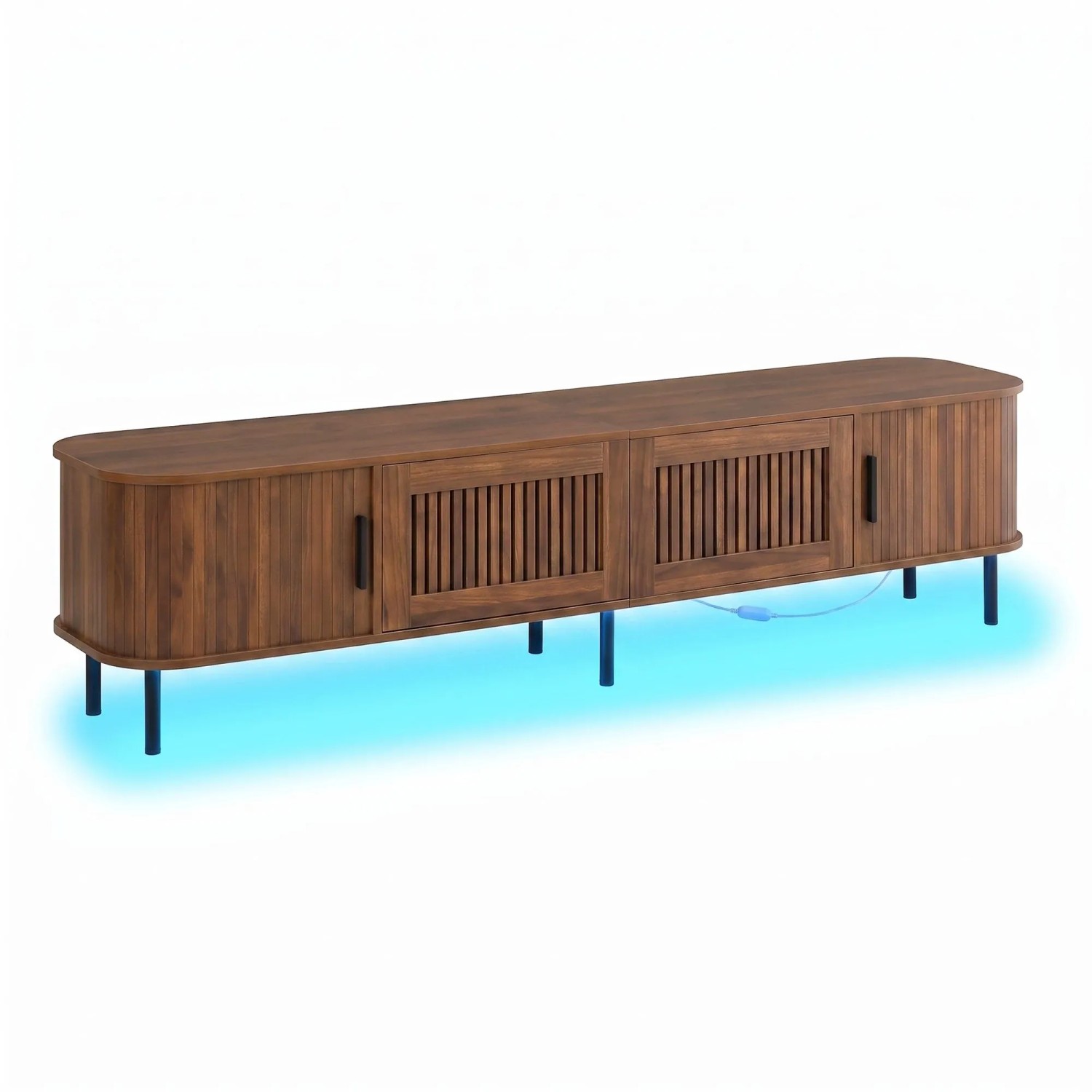 ModernLuxe TV Lowboard mit Schiebetüren Gitteroptik 2 Schubladen Led Walnuss