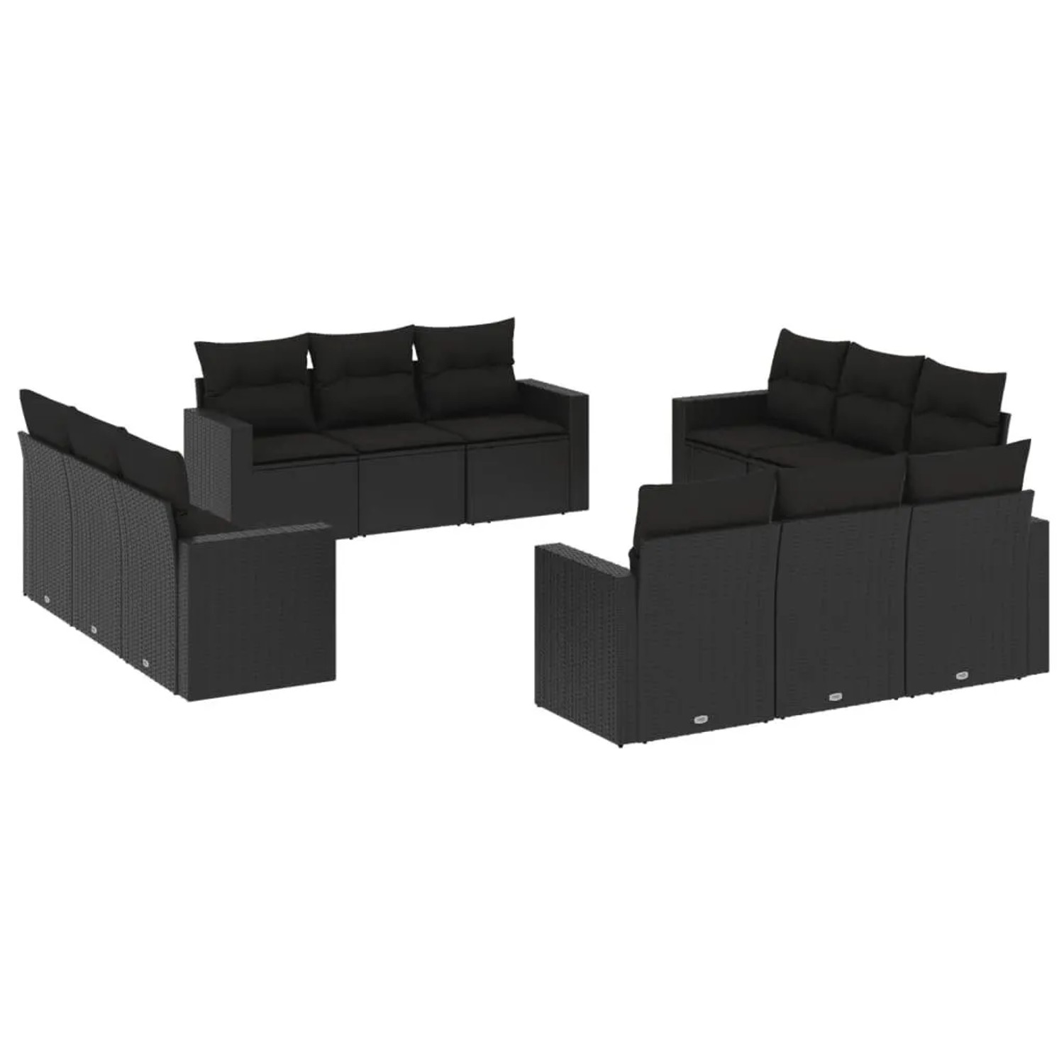 vidaXL 12-Tlg Garten-Sofagarnitur mit Kissen Schwarz Poly Rattan 3251102 günstig online kaufen