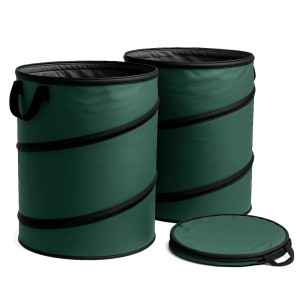 Wiltec 3X Laubsack Rund 100L Grün Pop Up Faltbar 600D-Oxford-Polyester Abfall