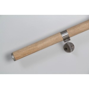 Massiver Eiche Handlauf (Länge 1500mm, Ø 40mm) mit Edelstahlhalterung für Innen und Außen.
