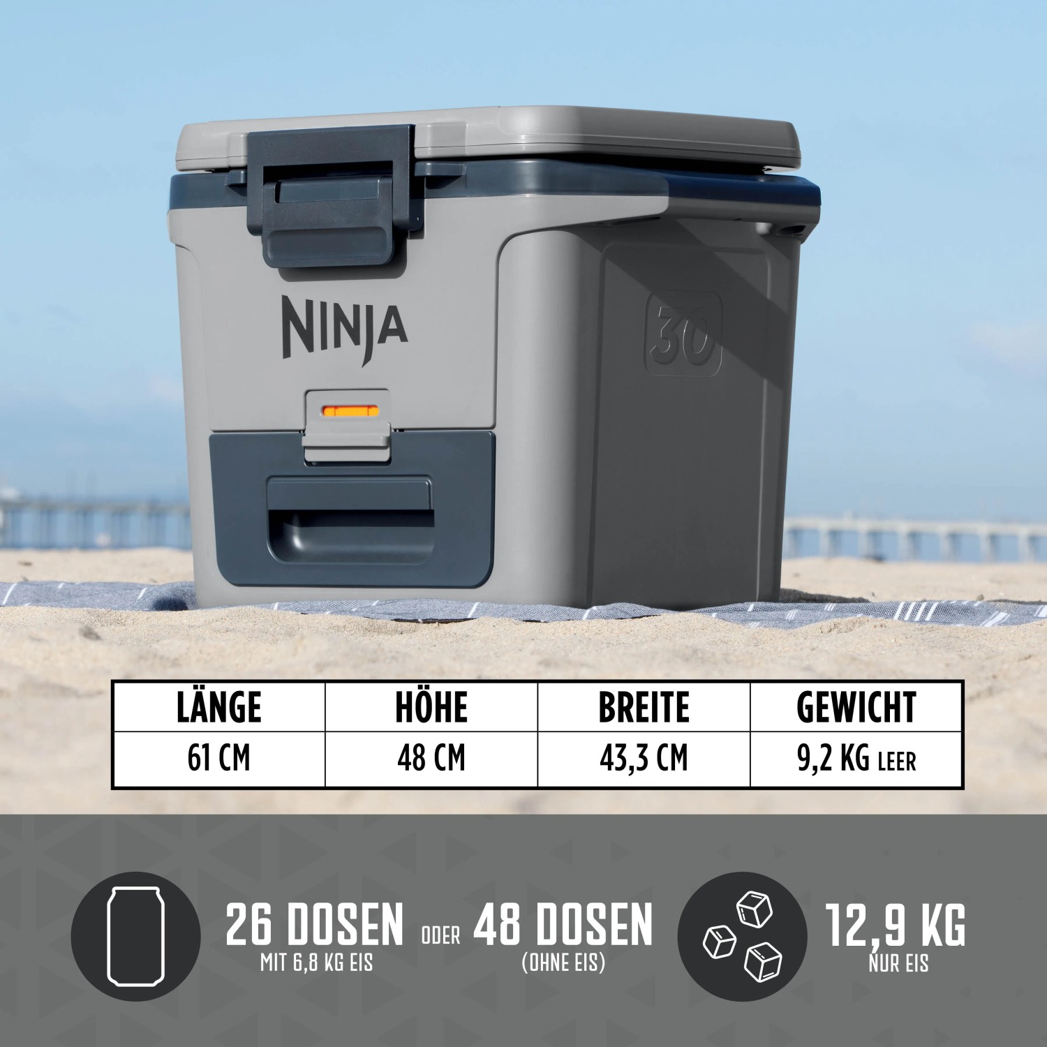 Ninja Kühlbox FrostVault FB131EUGY, schiefergrau, 28 l. Kühlbox mit Trockenzone für Camping und Freizeit.
