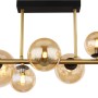 Moderne, 9-flammige LED-Deckenleuchte Riha in Schwarz matt mit amberfarbenen Glaskugeln.