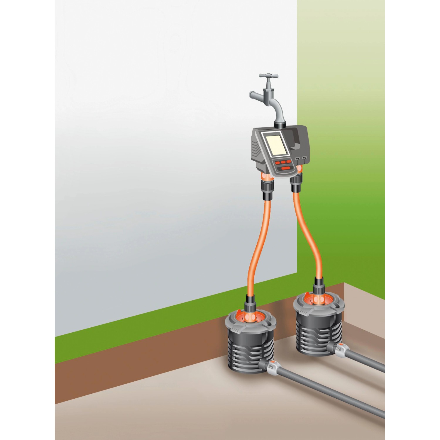 Gardena MultiControl duo Bewässerungscomputer zur Steuerung von zwei Gartenbereichen.