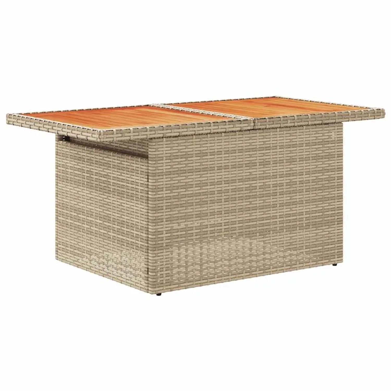 Beiger vidaXL Gartentisch aus Rattan mit Holzplatte, Teil der 6-tlg. Garten-Sofagarnitur.