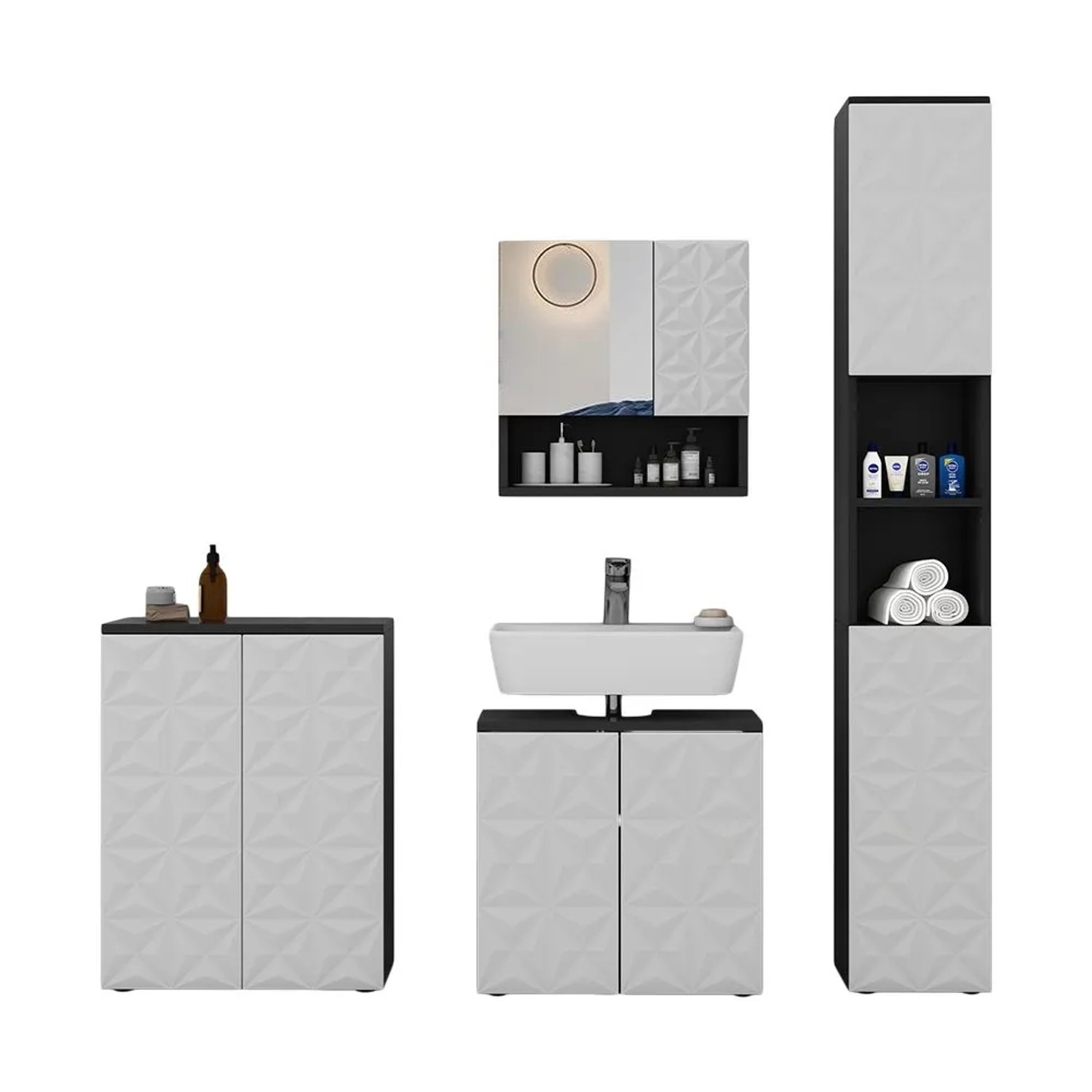 Vicco Badmöbel-Set Edge Schwarz 60 x 57 4-teilig