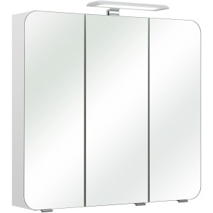 Pelipal Spiegelschrank, Weiß Glänzend, 75 cm breit, mit drei Spiegeltüren und Aufsatzleuchte für Badezimmer.