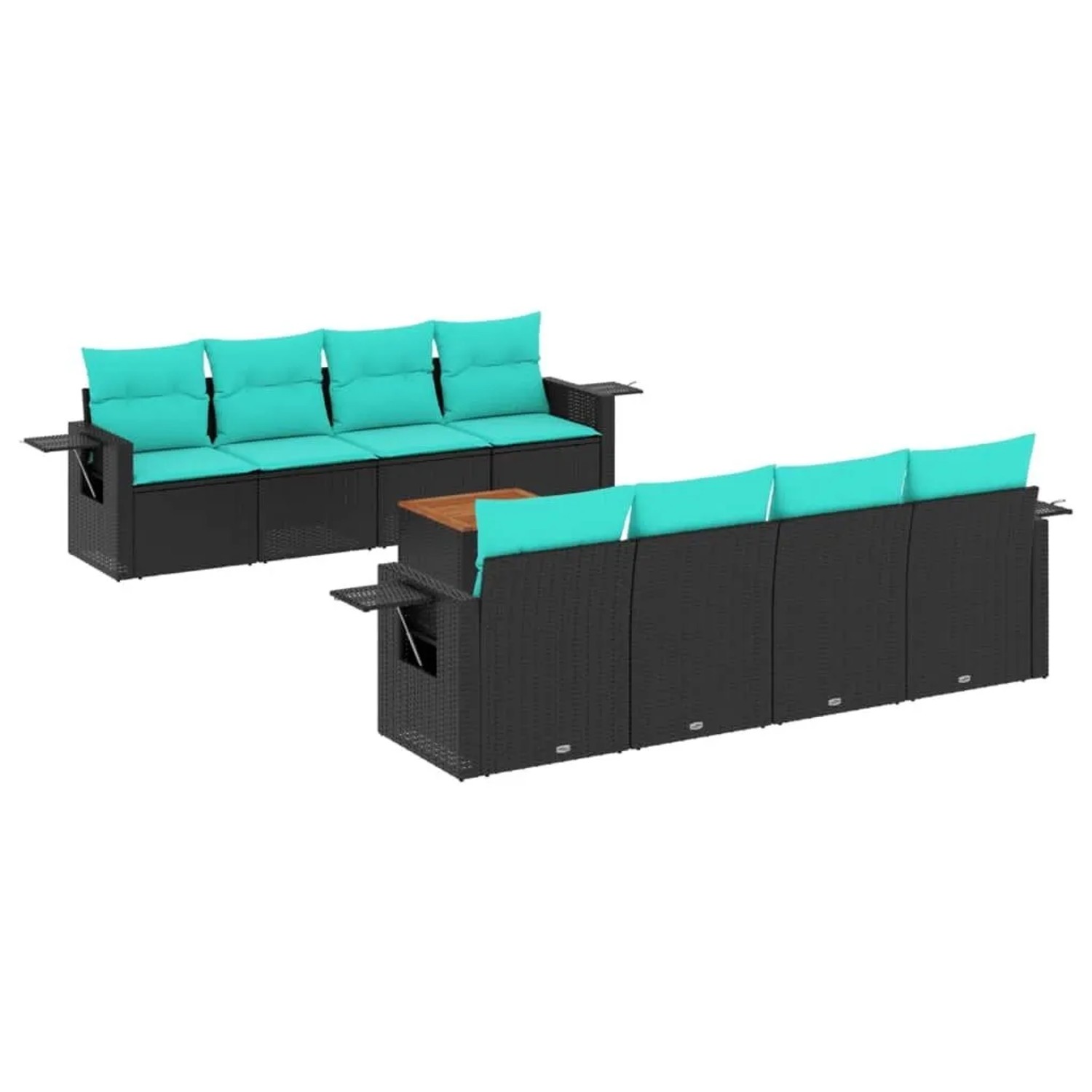 vidaXL 9-Tlg Gartensofa-Set mit Kissen Schwarzes Polyrattan 3224482