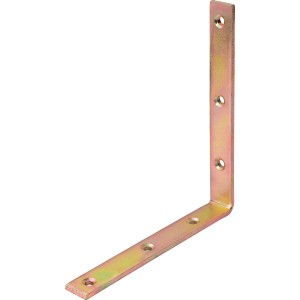 Gelb verzinkter Konstruktionswinkel, 160x160x20 mm, mit Löchern für Schrauben.