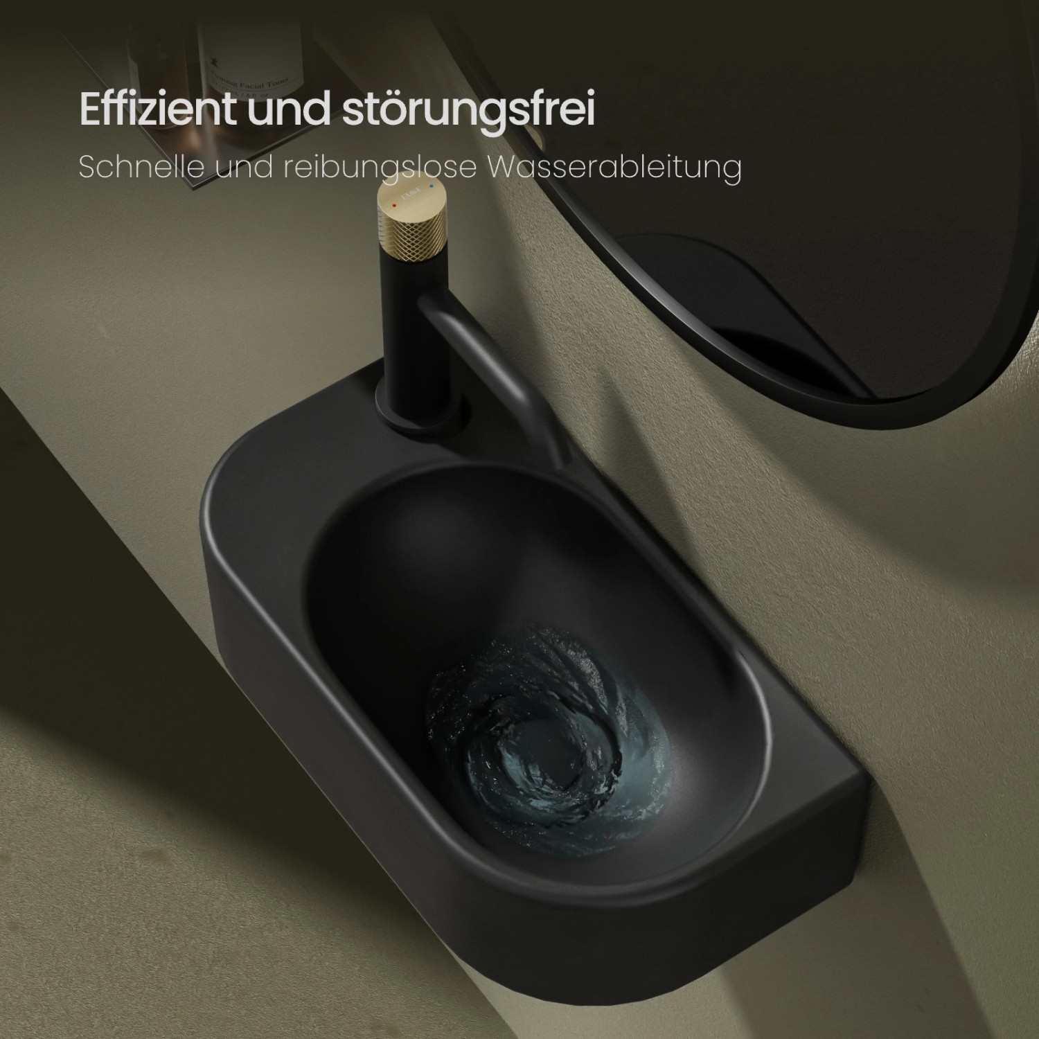 Mattschwarzes Emke Handwaschbecken, 40x21,5 cm, mit Wasserhahn. Rechteckiges Keramikbecken für Bad oder Gäste-WC.