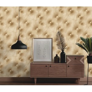 Beige Erismann Vliestapete ELLE Decoration 2 AURORA Grafik mit Knopfmuster an Wand.