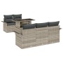 Hellgraues 6-teiliges Garten-Sofa-Set mit Kissen aus Poly Rattan von vidaXL.
