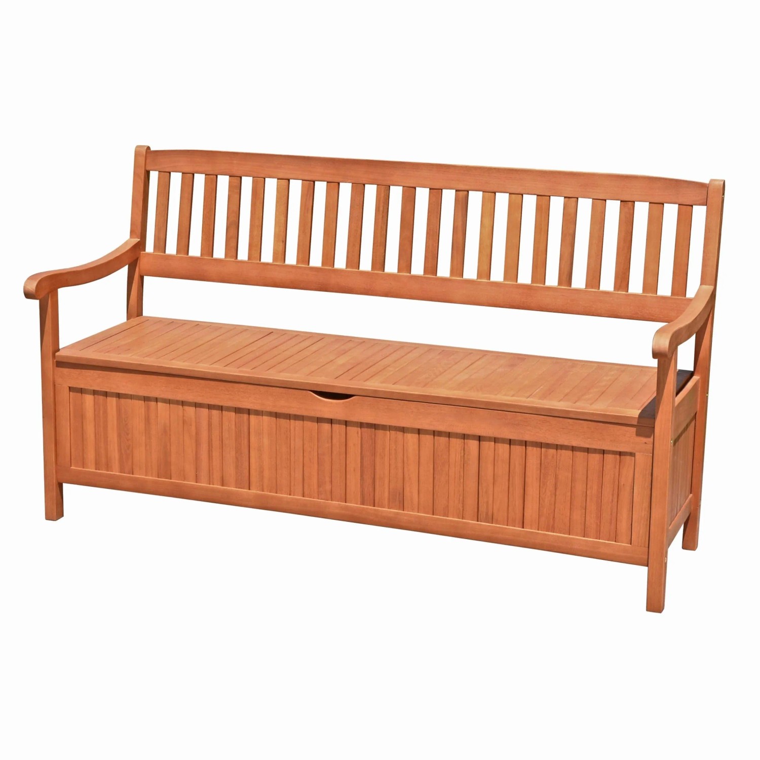 DELUKE Gartenbank TALLIN 3-Sitzer Staufach 157cm Breit Eukalyptus Natur Terrassenbank Wetterfest Sitzbank Outdoor Bank