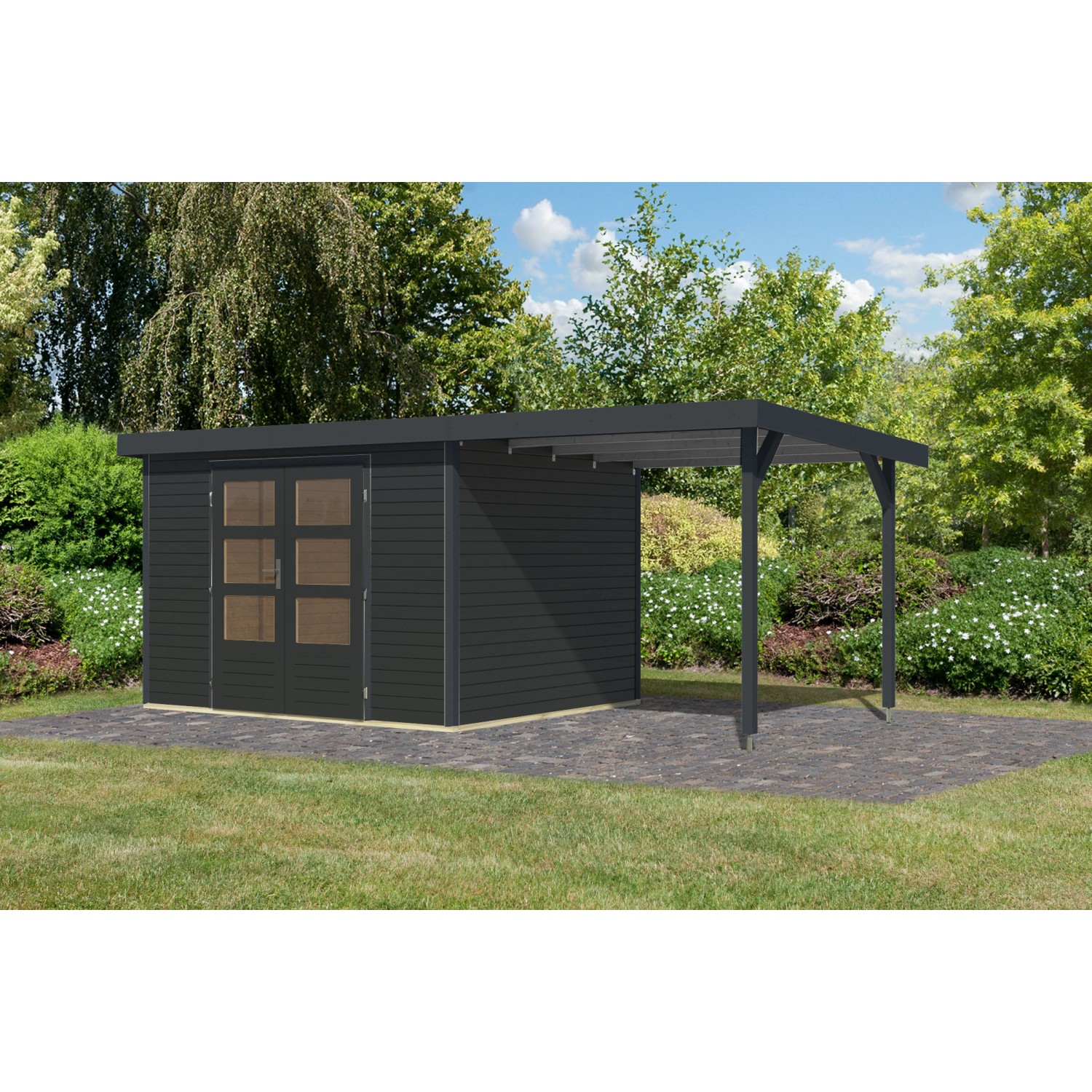 Karibu Gartenhaus Ernesto 5 C Anbaudach Anthrazit/Anthrazit 209 x 298 x 242 günstig online kaufen