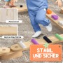 AIYAPLAY Balancierbalken für Kinder mit bunten Balanciersteinen aus Holz.