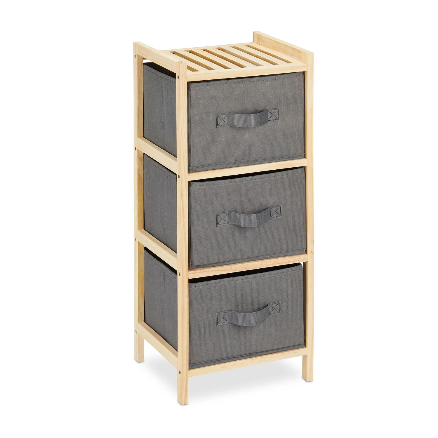 Relaxdays Badregal Holz Grau Faltbar mit 3 Körben 65 cm x 28 cm x 25,5 cm