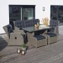 6-teilige Green Spirit Garten Sitzgruppe Bilbao braun-grau mit Tisch, Sesseln und Hockern.