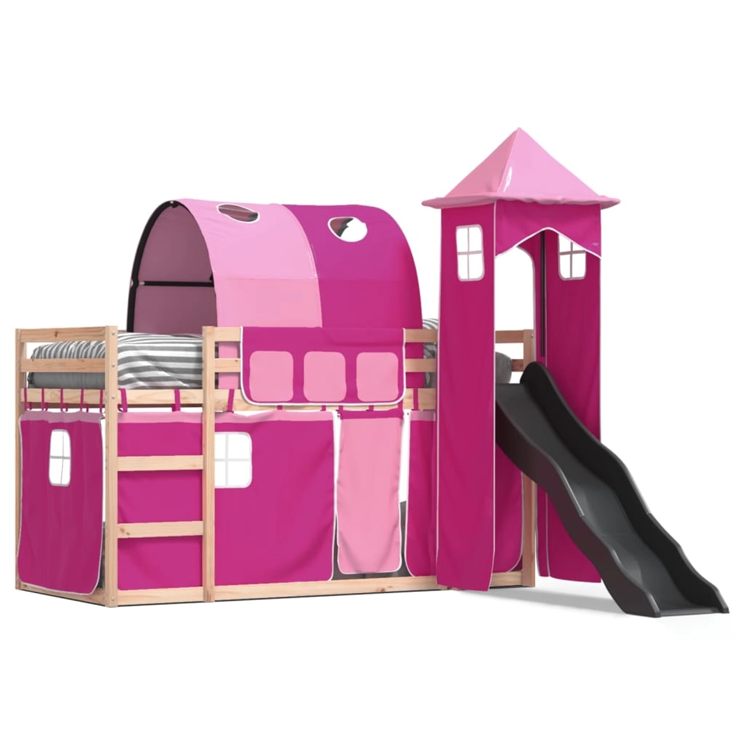 vidaXL Etagenbett mit Rutsche und Gardinen Rosa 80x200 cm2101526 günstig online kaufen