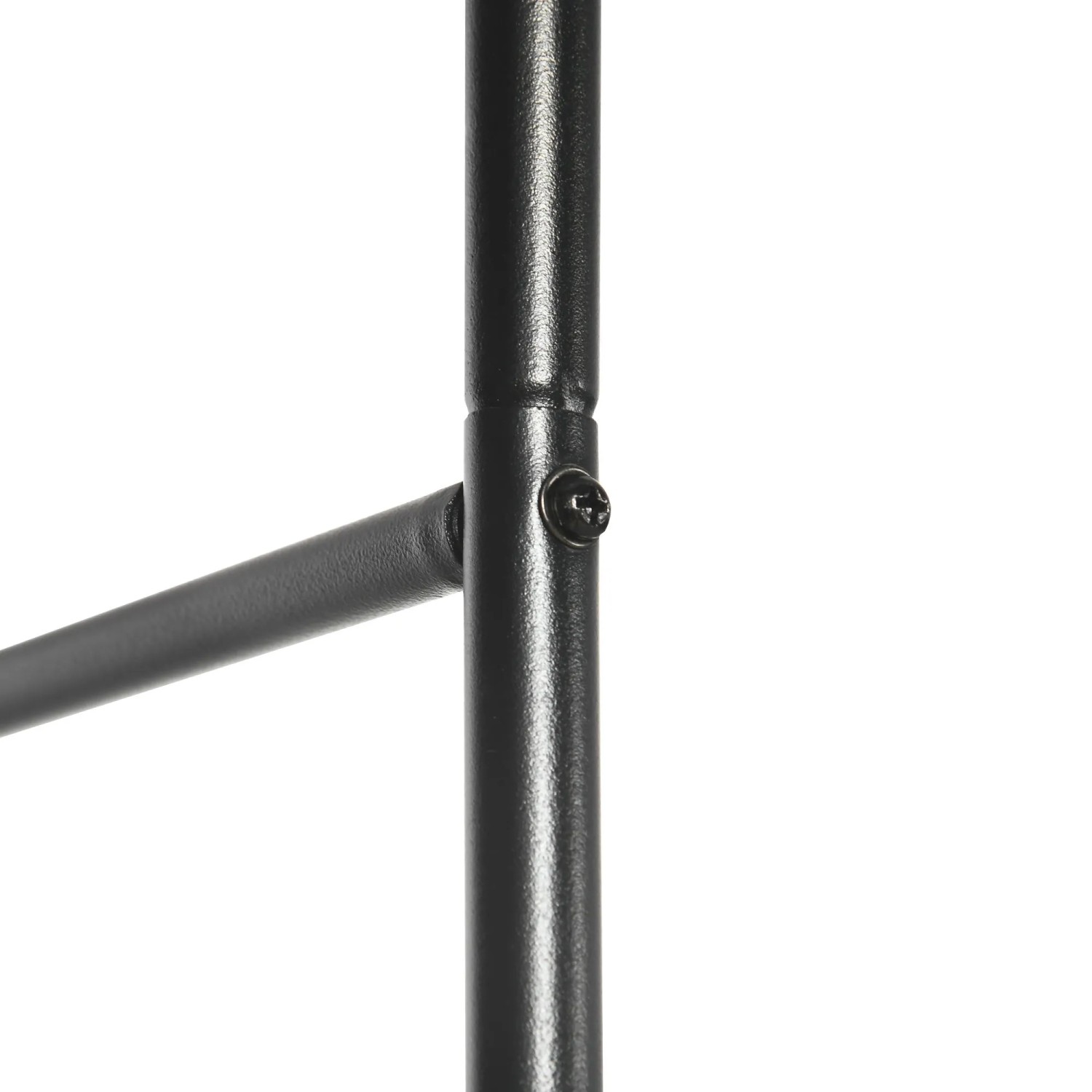 Detailaufnahme: Schwarzer Metall-Gartenbogen / Rosenbogen, Verbindung mit Schraube.
