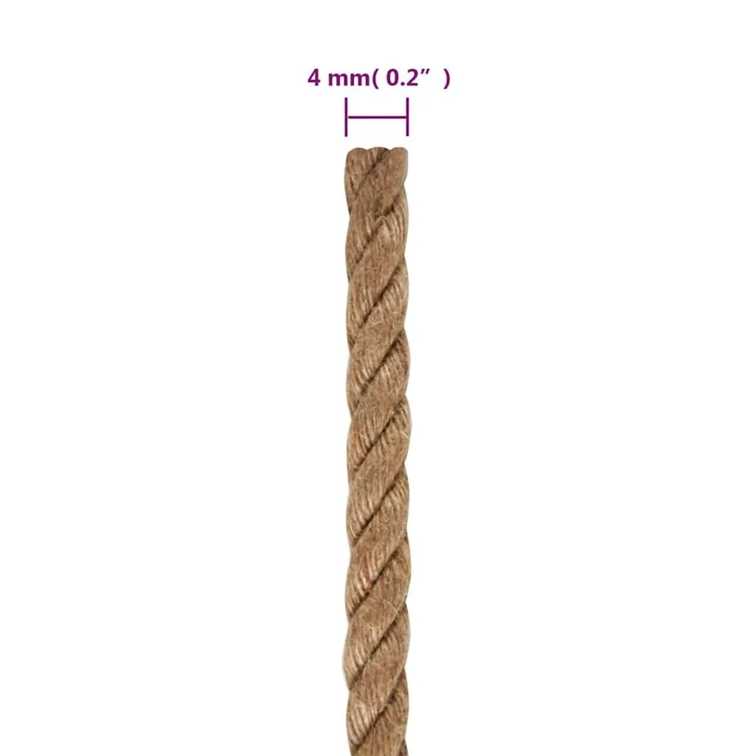 Nahaufnahme eines braunen, geflochtenen vidaXL Juteseils mit 4 mm Durchmesser. Robustes Seil für Basteln & Garten.
