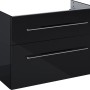 Waschbeckenunterschrank Madrid, 80 cm, Schwarz mit zwei Schubladen und Chromgriffen.