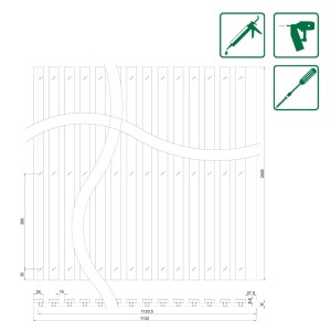 Technische Zeichnung der FN Acustico Akustikplatte Dubai, Maße 1133x19x2400 mm.