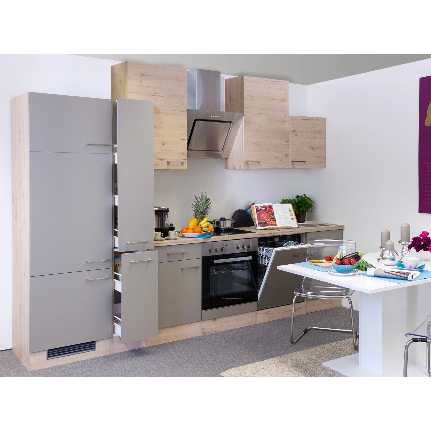 Flex-Well Küchenzeile/Küchenblock Arizona 310 cm Quarz Cubanit-San Remo Eiche