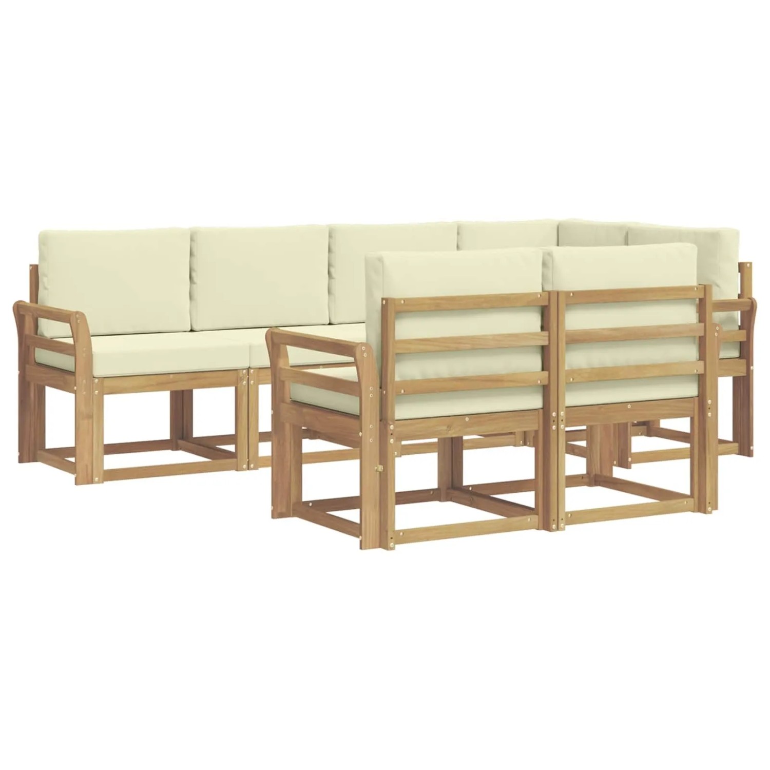 vidaXL Outdoor-Sofagarnitur mit Kissen 7-Tlg Weiß und Creme Polyester 3387769