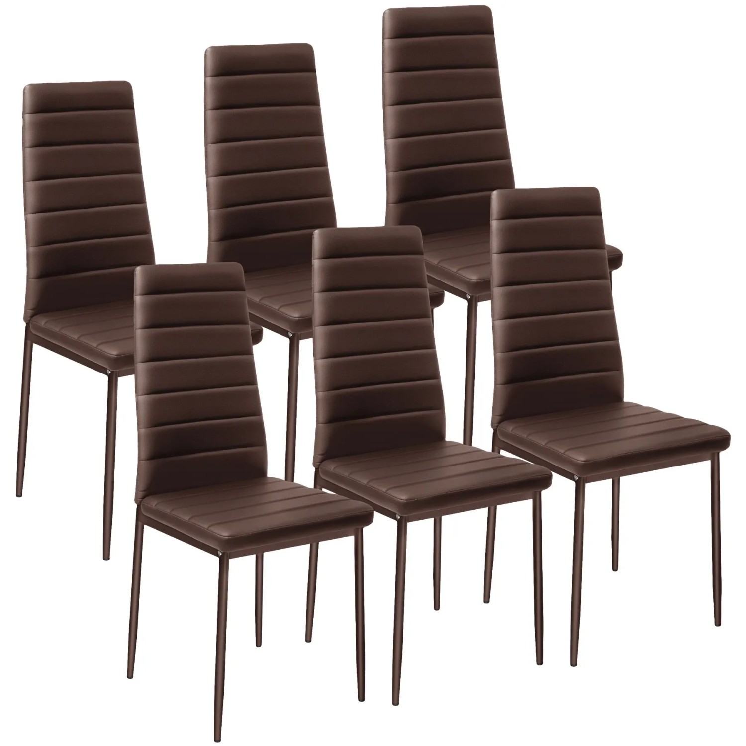 Tectake Set Esszimmerstuhl Thomas Gepolstert Mit Kunstlederbezug Hohe Rückenlehne 6Er Set 45 x 48 x 98 50 cm Cappuccino