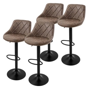 4er Set Barhocker von ML-Design, braunes Kunstleder, gepolstert, mit Fußstütze und schwarzem Gestell.
