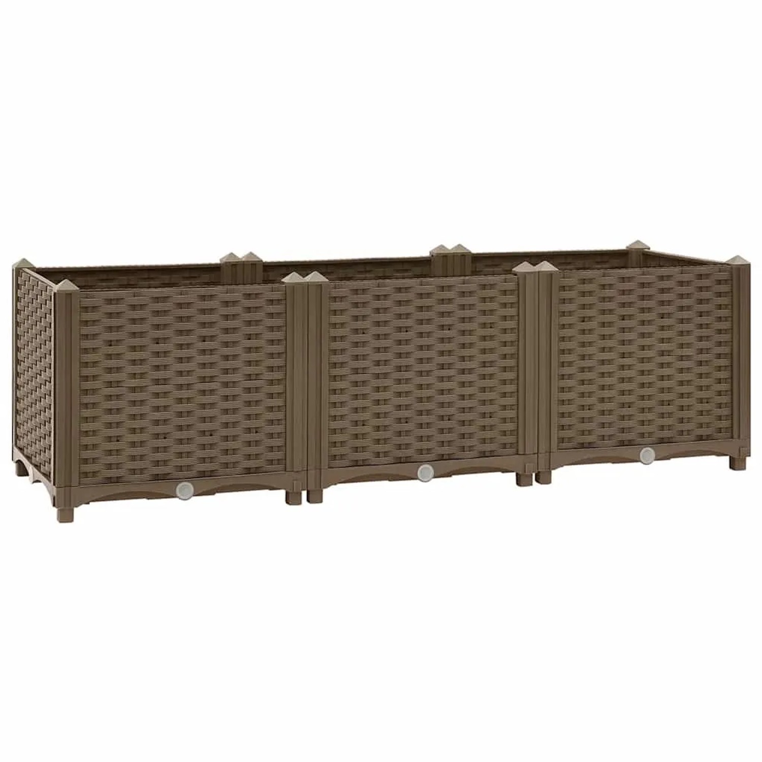 Braunes furnicato Hochbeet (120x40x38 cm) aus Polypropylen mit Rattan-Optik.
