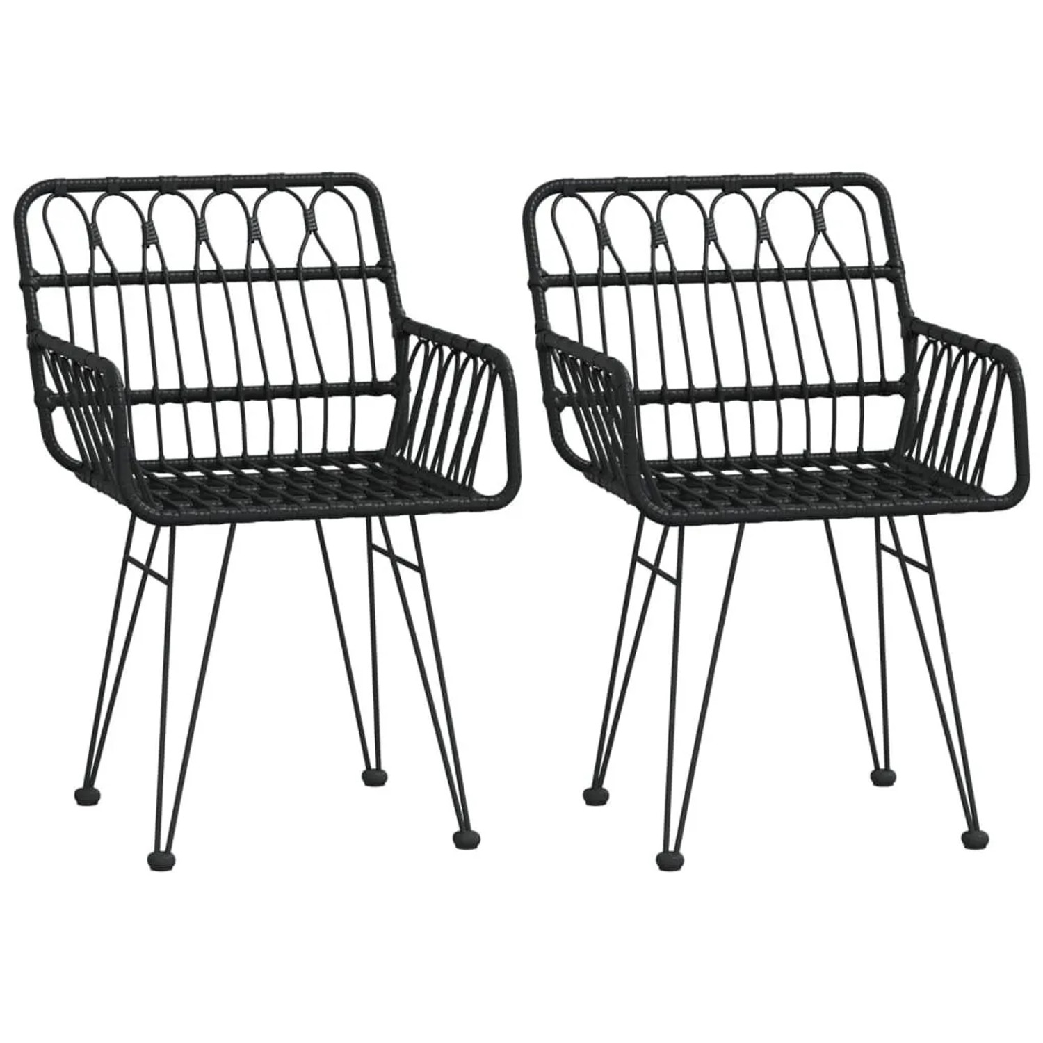 Furnicato Gartenstühle 2 Stk Mit Armlehnen Schwarz 56x64x80 Cm Pe-rattan