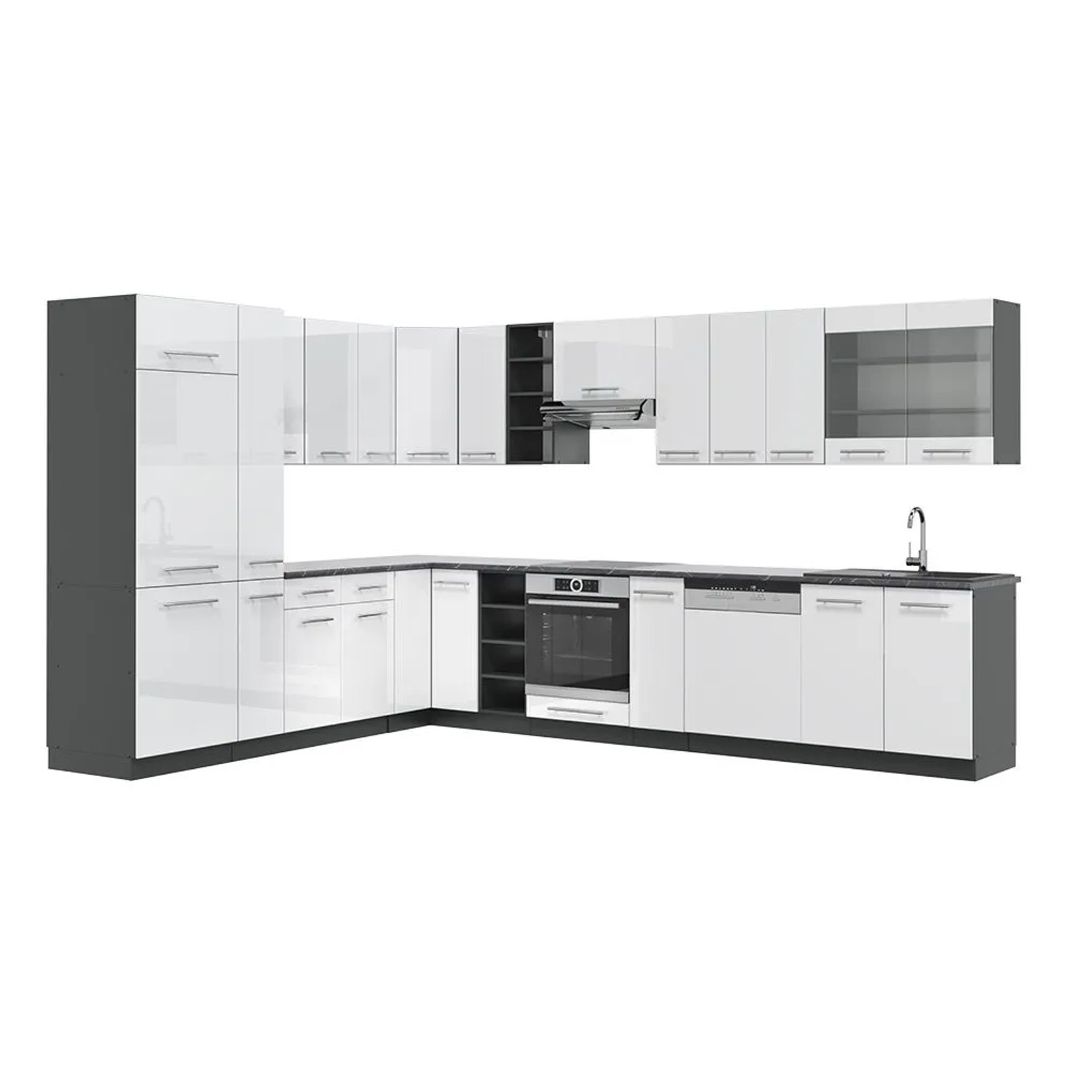 Vicco Eckküche Fame-Line Weiß Hochglanz/Anthrazit 347 x 82, AP Anthrazit