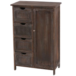 Braune MCW Kommode D12 mit 4 Schubladen und Tür, 82x55x30cm, im Shabby-Look.