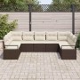 Braunes 9-teiliges vidaXL Garten-Sofa-Set aus Poly Rattan mit beigen Kissen für Terrasse und Garten.