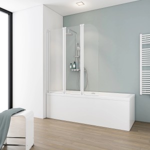 Schulte ExpressPlus Badewannenaufsatz, 3-teilig, Alpinweiß, 140x125 cm. Badewannenaufsätze für entspanntes Duschen.